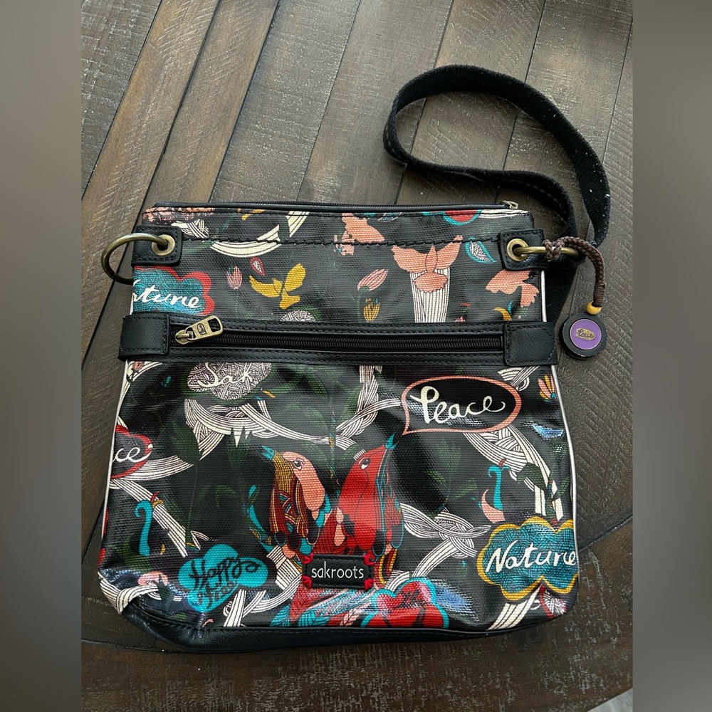Sakroots Artistic Black and Multicolor Crossbody Bag